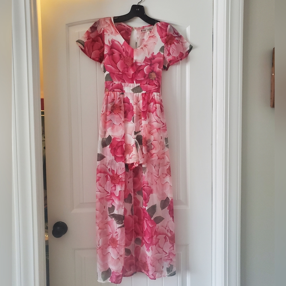 Floral Pink and White Skirted Romper